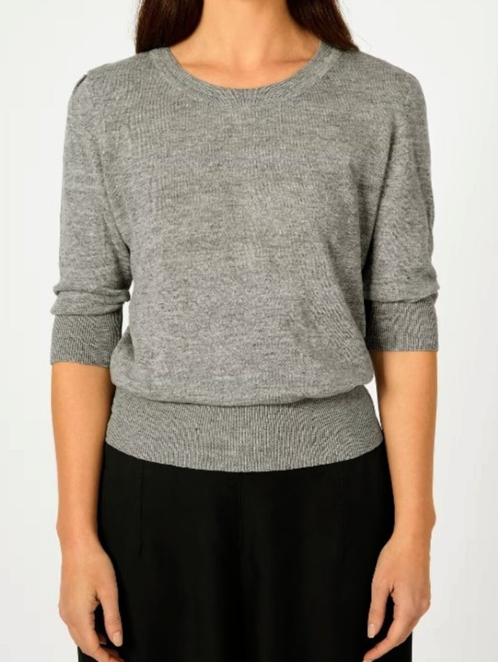 Classic Heather Gray Tunic Sweater W/ Ribbed Hem